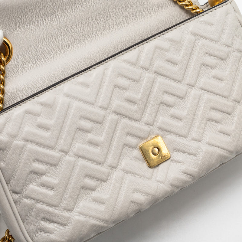 Fendi Medium Baguette Bag FF Embossed Nappa Grey GHW