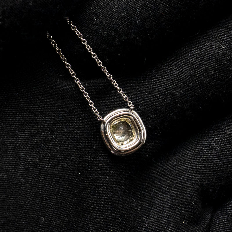 Tiffany One Cushion Diamonds Pendant Platinum/Gold 0.88ct, FI Yellow Colour VS2