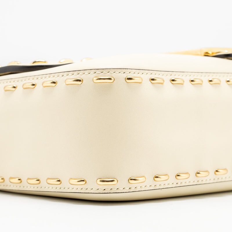Fendi Vitello King Metal Stitch Baguette Lambskin White GHW