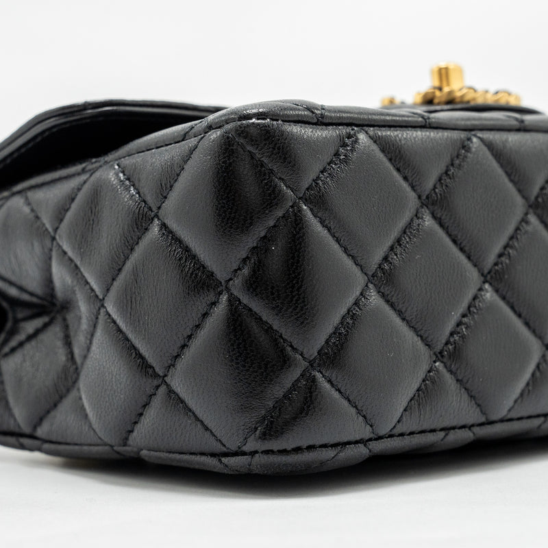 Chanel Detailed Top Handle Flap Bag Lambskin Black GHW (Microchip)