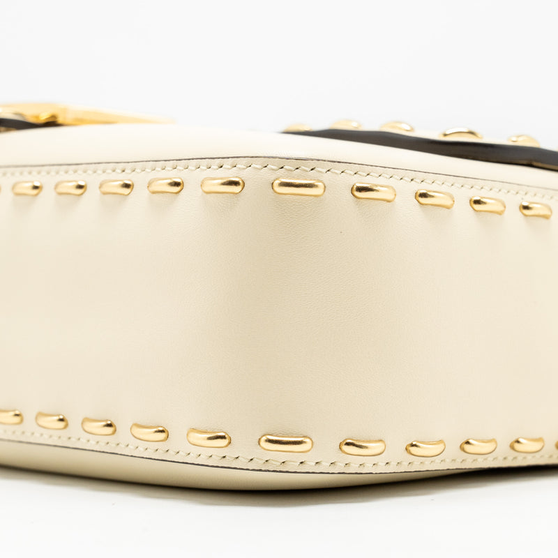Fendi Vitello King Metal Stitch Baguette Lambskin White GHW
