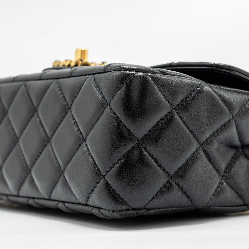 Chanel Detailed Top Handle Flap Bag Lambskin Black GHW (Microchip)