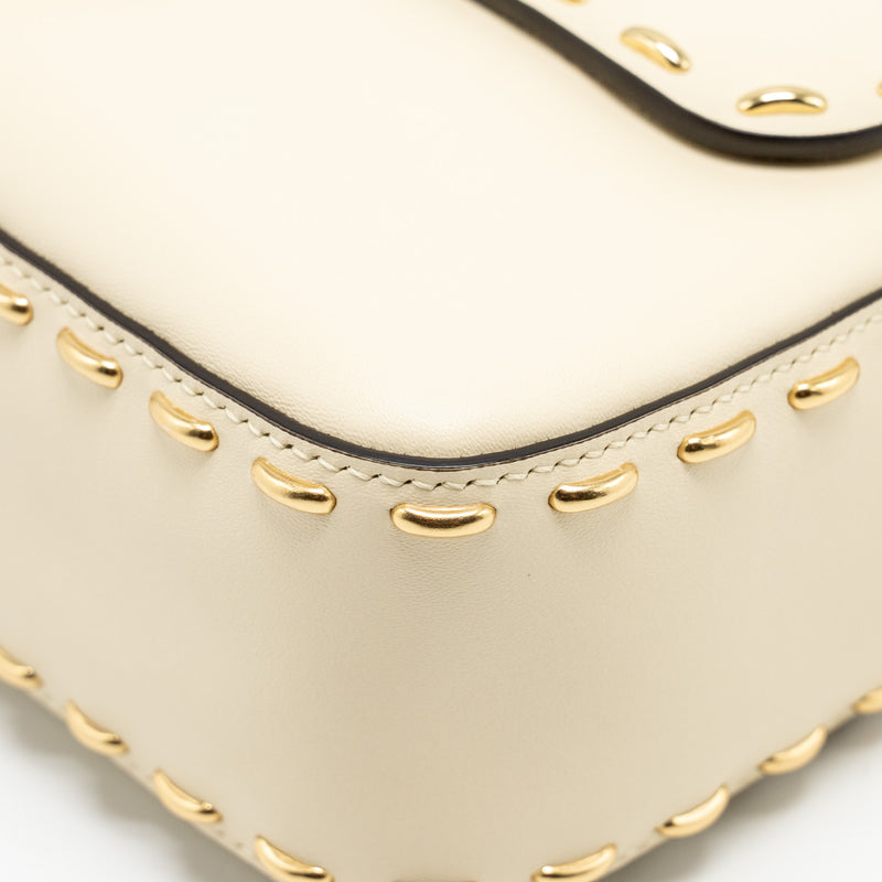 Fendi Vitello King Metal Stitch Baguette Lambskin White GHW