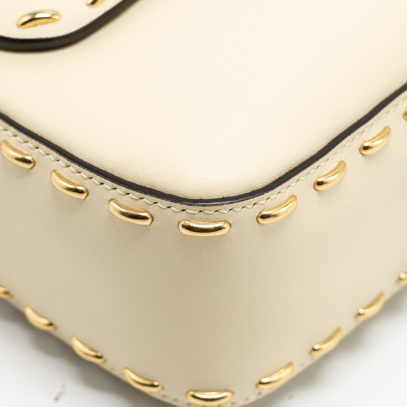 Fendi Vitello King Metal Stitch Baguette Lambskin White GHW