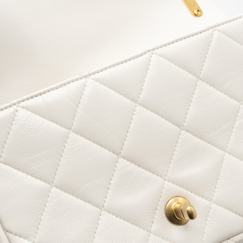 Chanel 22S Giant Chain Flap Shoulder Bag Lambskin White Brushed GHW (Microchip)