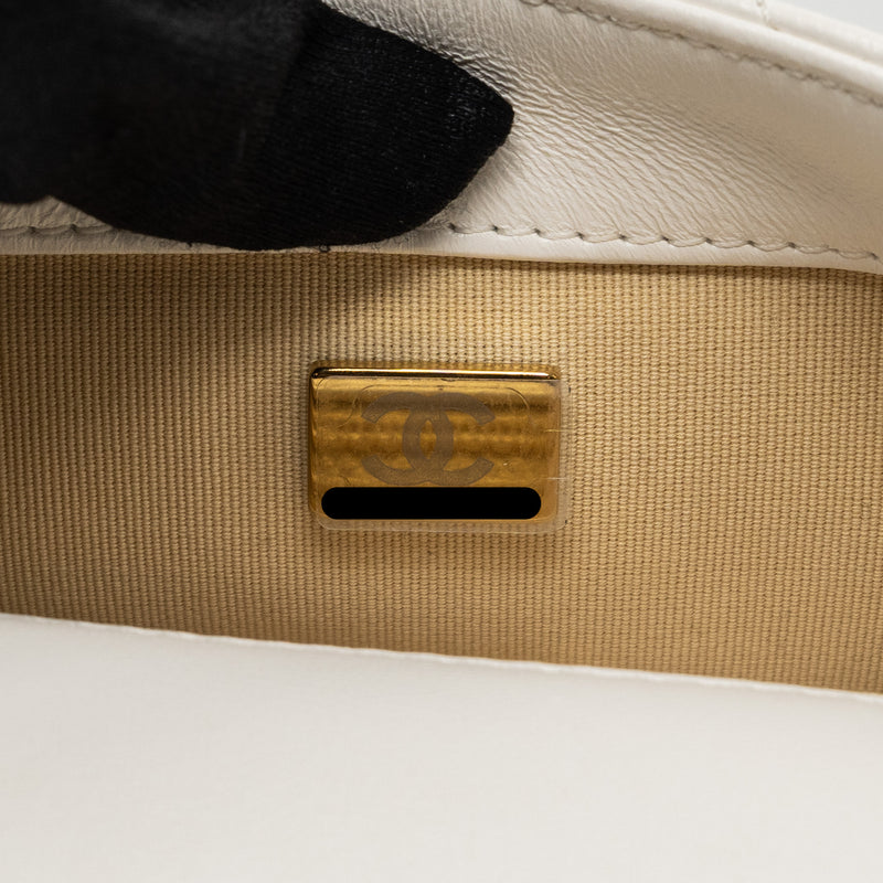 Chanel 22S Giant Chain Flap Shoulder Bag Lambskin White Brushed GHW (Microchip)