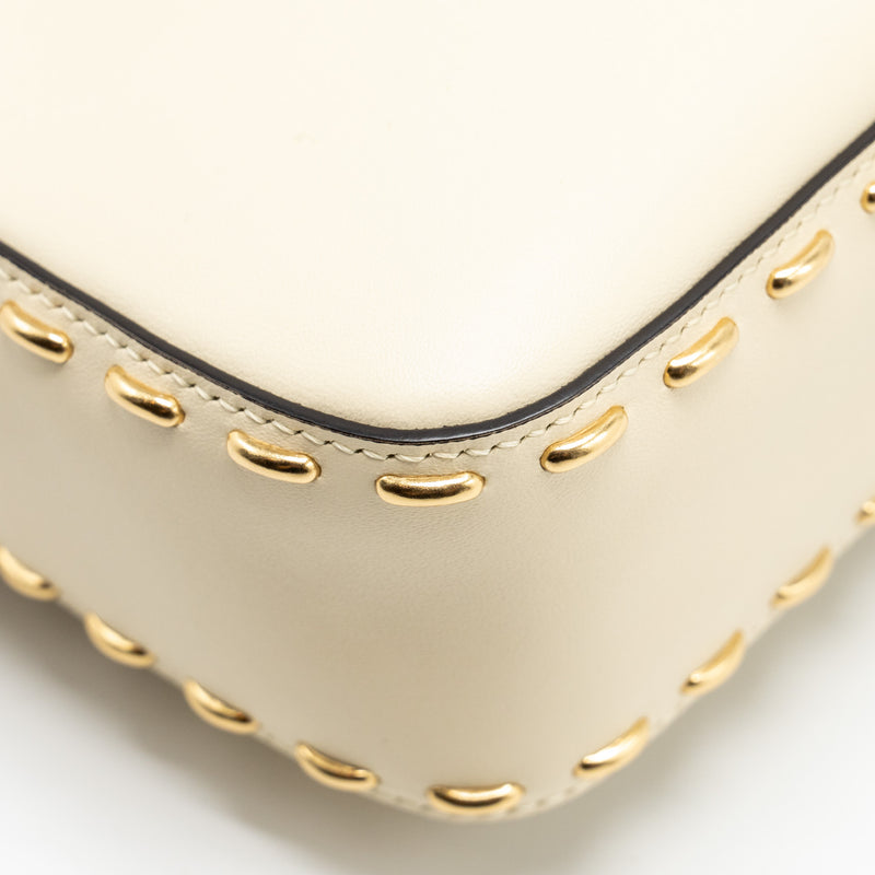 Fendi Vitello King Metal Stitch Baguette Lambskin White GHW