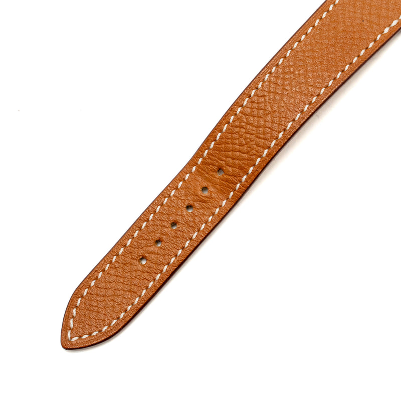 Hermes Heure H Watch, Small model 25mm yellow gold plated steel, gold strap, quartz movement