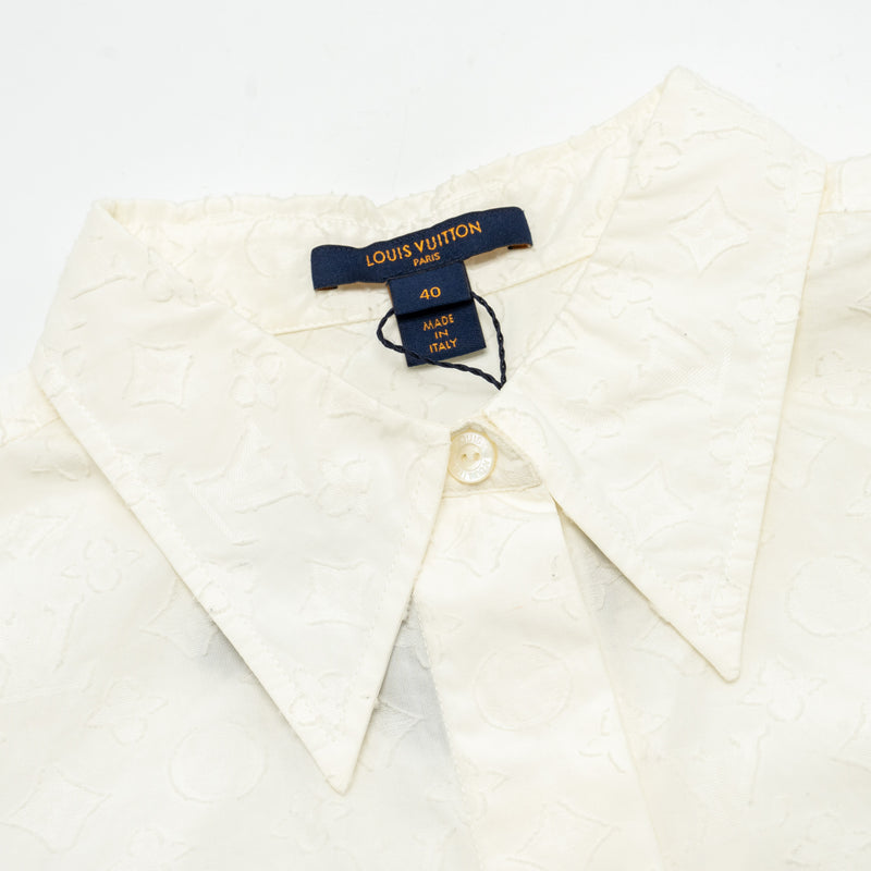 Louis Vuitton Size 40 3D Monogram Long Sleeve Blouse Shirt Cotton White