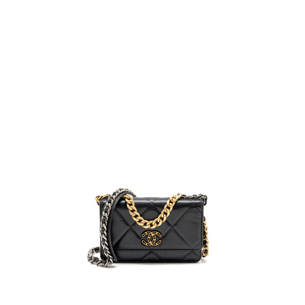 Chanel 19 wallet on chain lambskin black multicolor Hardware