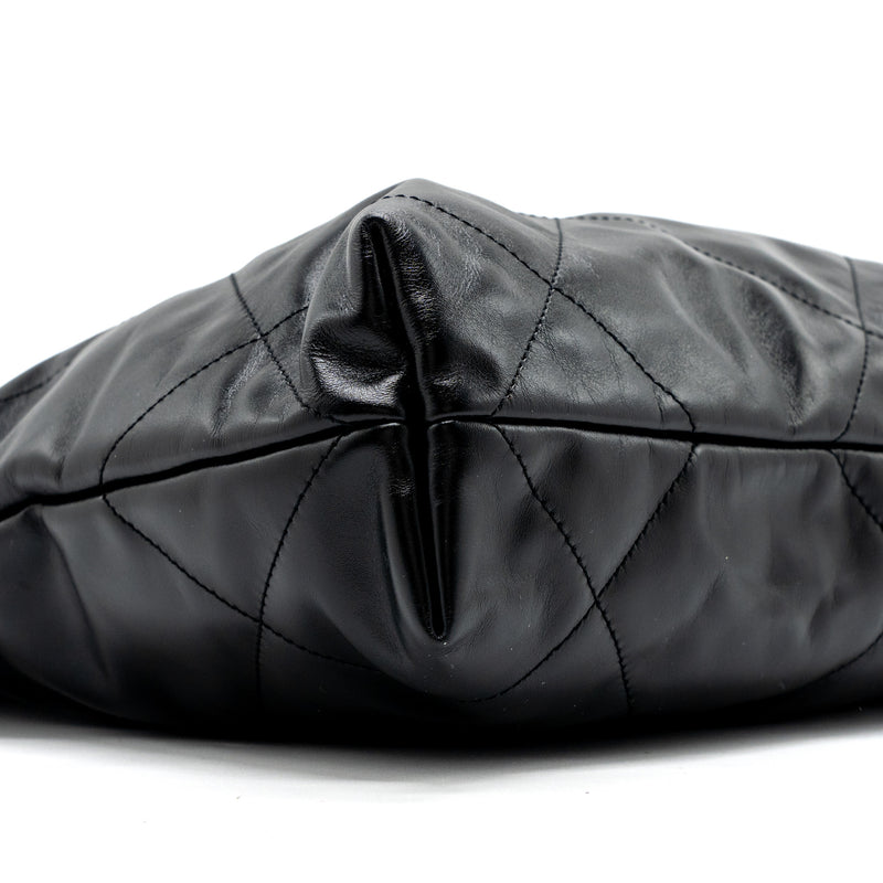 Chanel Small 22 Bag Gold Letter Shiny Calfskin Black GHW (Microchip)