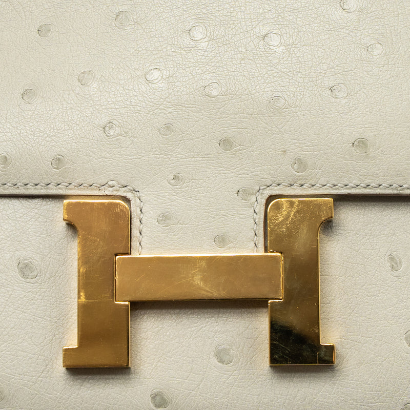 Hermes Mini Constance Ostrich Gris Perle GHW Stamp Z