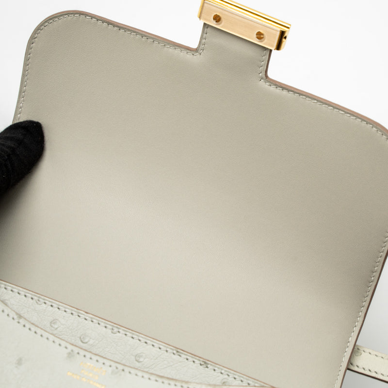 Hermes Mini Constance Ostrich Gris Perle GHW Stamp Z