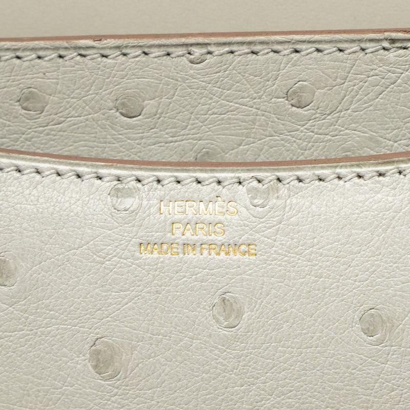 Hermes Mini Constance Ostrich Gris Perle GHW Stamp Z