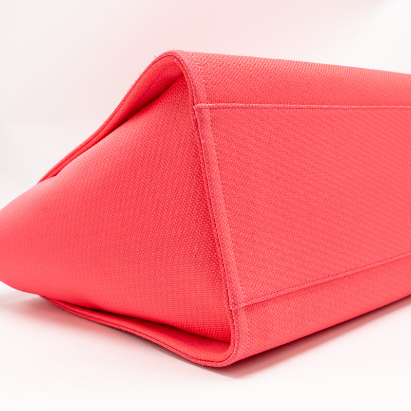 Chanel Large Deauville Tote Shopping Bag Canvas/Calfskin Hot Pink SHW