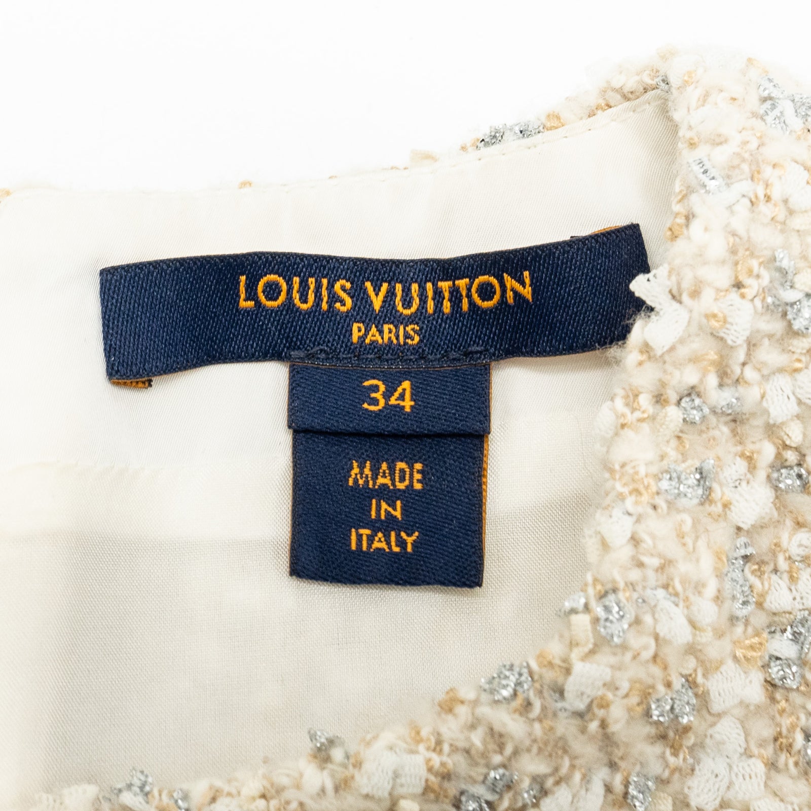luis vuitton dress 全体的に黄ばみ　34 Louis Vuitton size 34 tweed dress Polyamide/ Wool / Cotton cream / sil