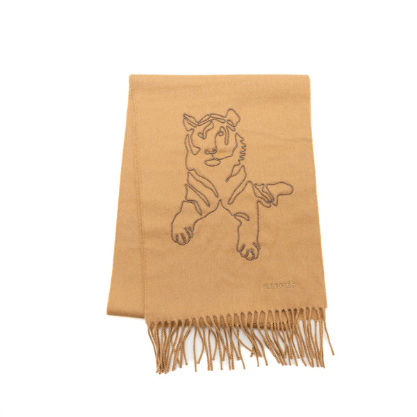 Hermes Tiger Royal Brode Muffler Cashmere Light Brown