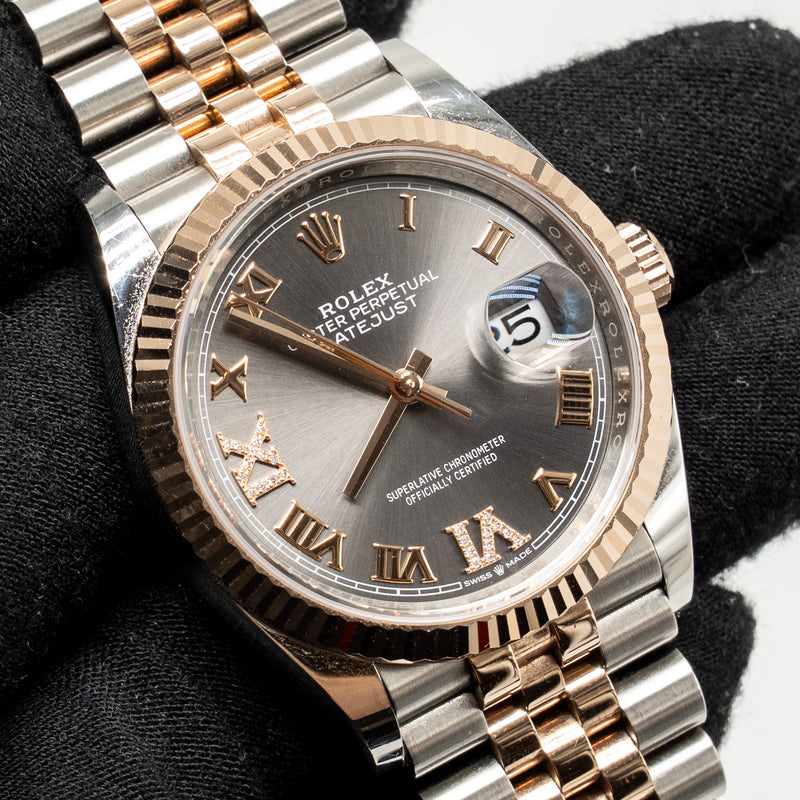 Rolex Datejust 36 oyster steel, everose gold with slate, diamond-set dial, jubilee bracelet mode: M126231-0023