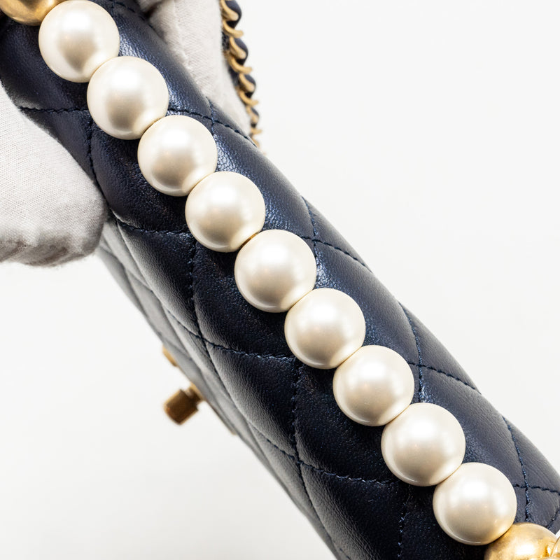 Chanel pearl decorated quilted flap bag lambskin navy GHW