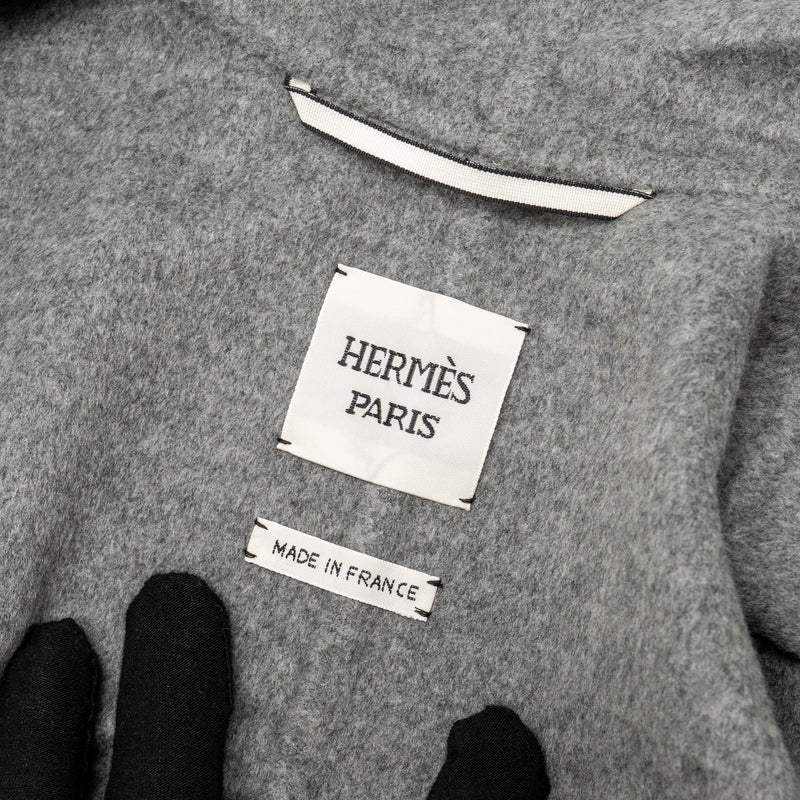 Hermes Size 34 Double-face Long Inspi Couverture Coat Cashmere Gris Crayon