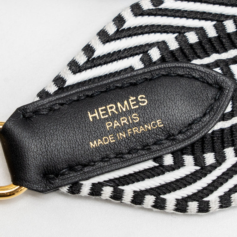 Hermes 90cm Bandouliere Shoulder Strap 50mm Width Canvas/Swift Black/White GHW Stamp W