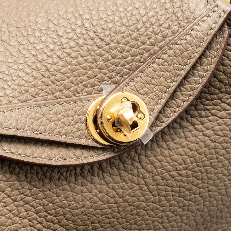 Hermes mini Lindy Clemence Etoupe with Chai-Nata-Blue Brume Strap GHW Stamp W