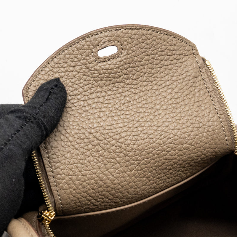 Hermes mini Lindy Clemence Etoupe with Chai-Nata-Blue Brume Strap GHW Stamp W