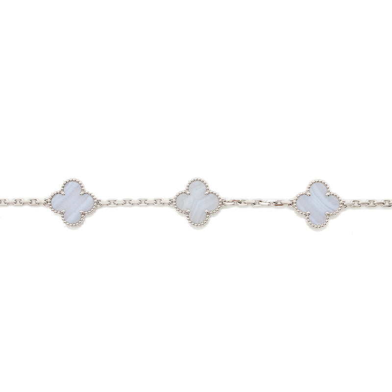 Vintage Alhambra bracelet, 5 motifs 18K white gold, Chalcedony