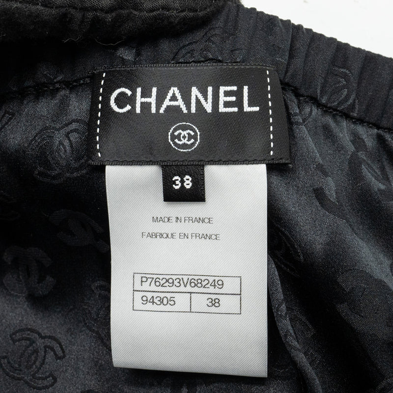 Chanel Size 38 CC Logo Print Pants Silk Black