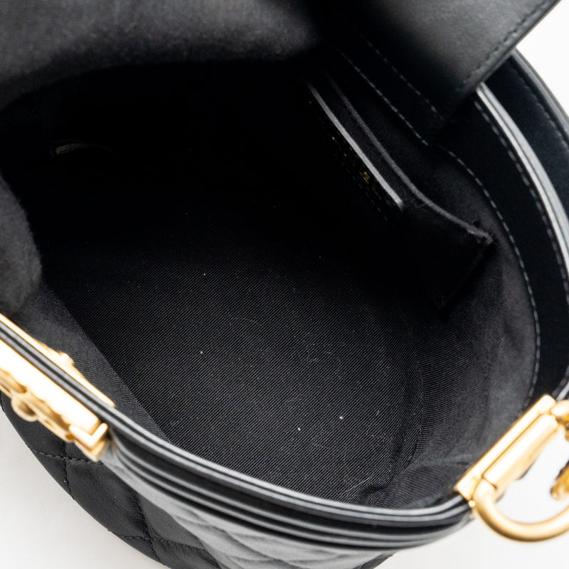 Chanel Top handle boy bucket bag lambskin black GHW