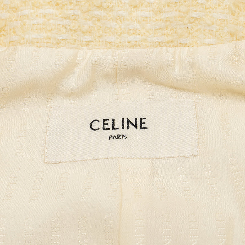 Celine Size 34 Tweed Jacket Wool/Cotton White