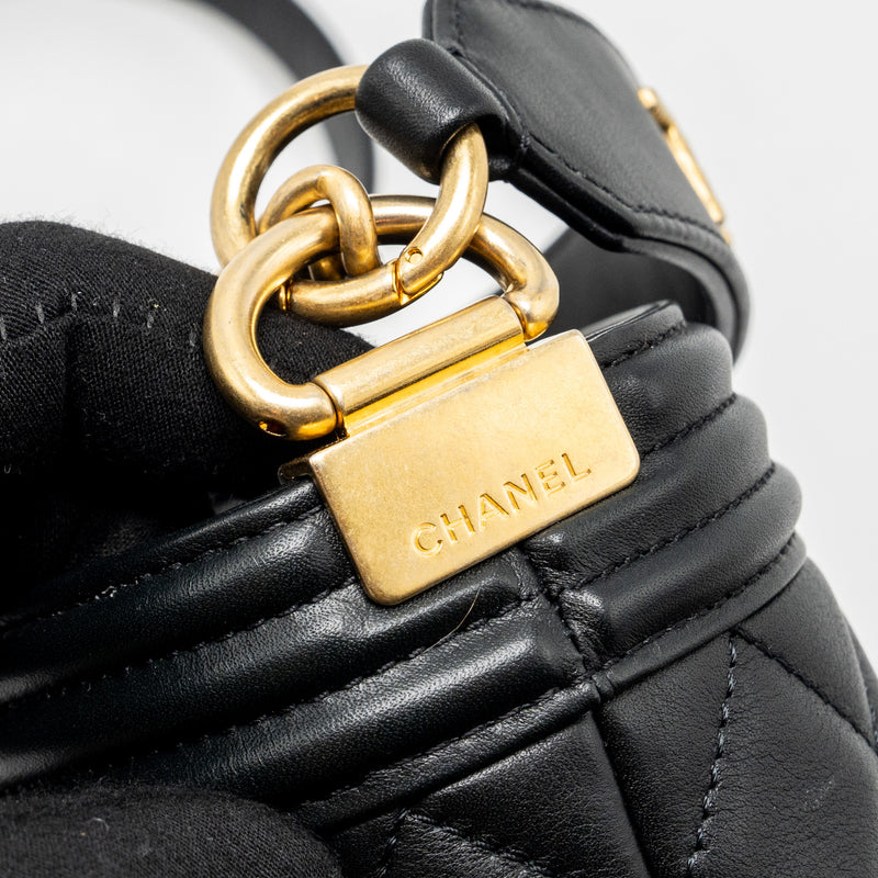 Chanel Top handle boy bucket bag lambskin black GHW