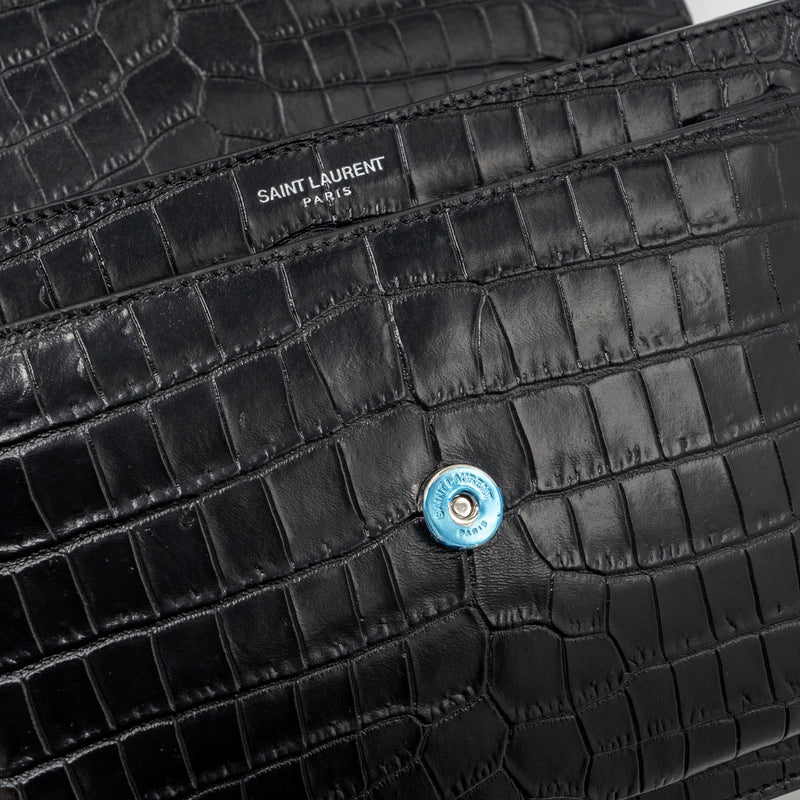 Saint Laurent/YSL Sunset Bag Crocodile-Embossed Black SHW