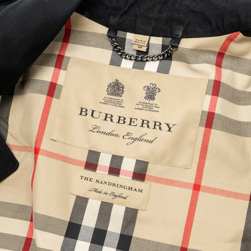 Burberry Size 48 Sandringham Short Trench Coat Cotton Black SHW