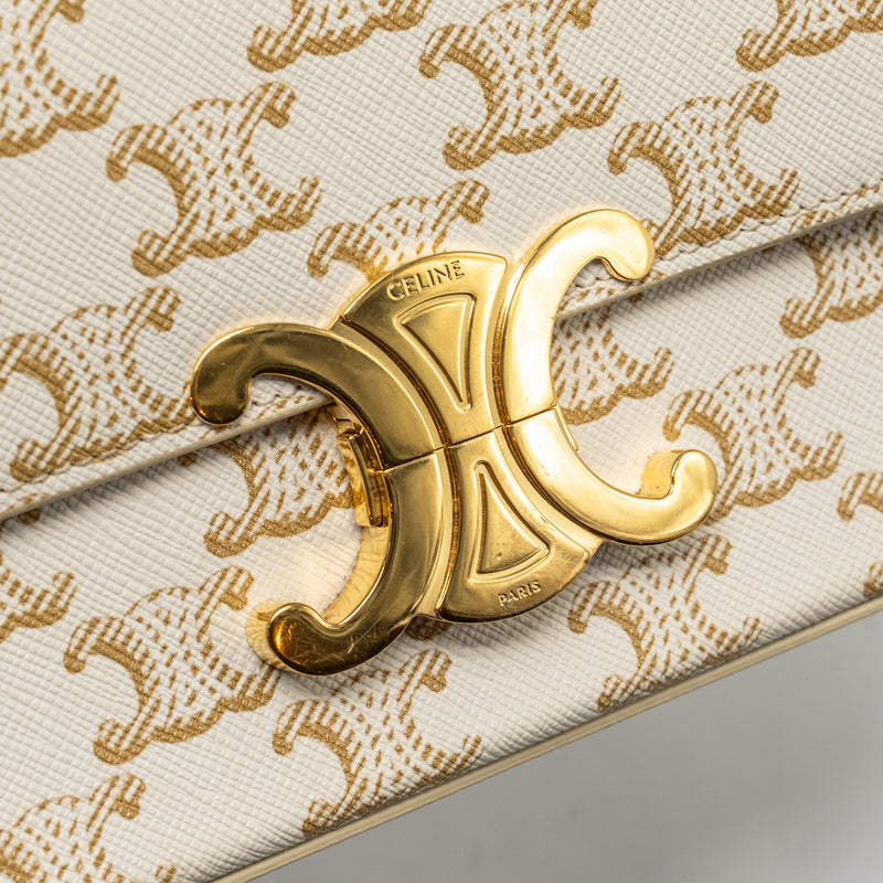 Celine Triomphe Shouder Bag Triomphe Canvas / Calfskin White GHW