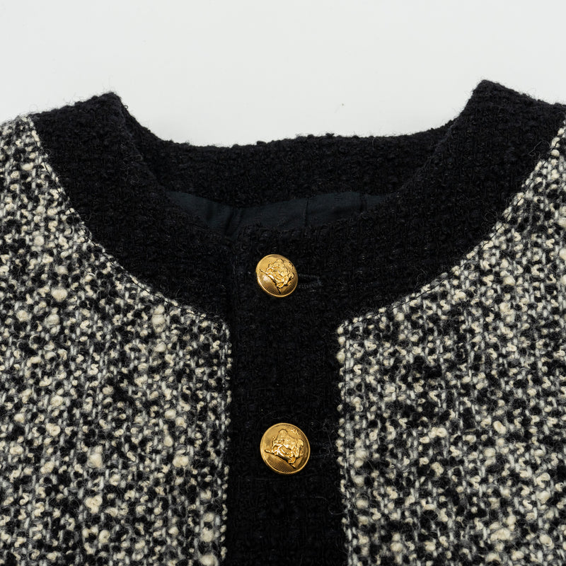 Celine Size 40 Tweed Button Jacket Wool/Polyamide Black/grey