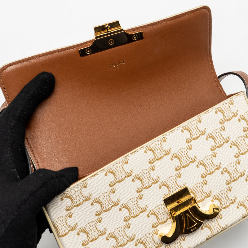 Celine Triomphe Shouder Bag Triomphe Canvas / Calfskin White GHW