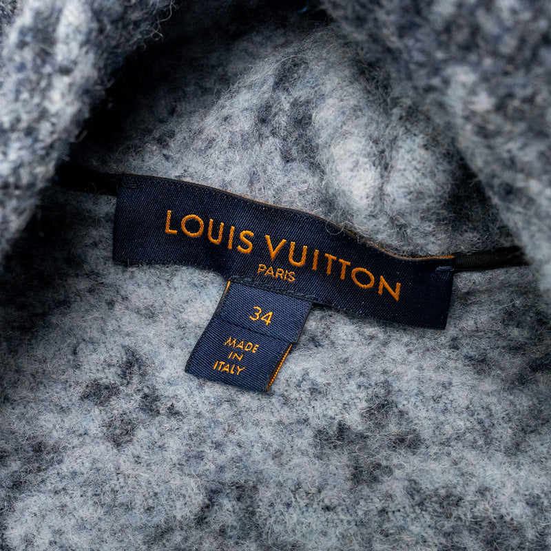 Louis Vuitton size 34 monogram jacquard zipped hoodie wool Grey/black