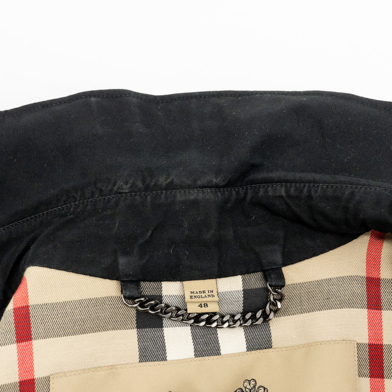 Burberry Size 48 Sandringham Short Trench Coat Cotton Black SHW