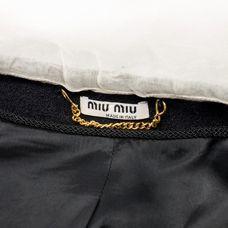 Miu Miu Size 40 Lace Buttoned Jacket Virgin Wool/Polyamide/Silk Black GHW