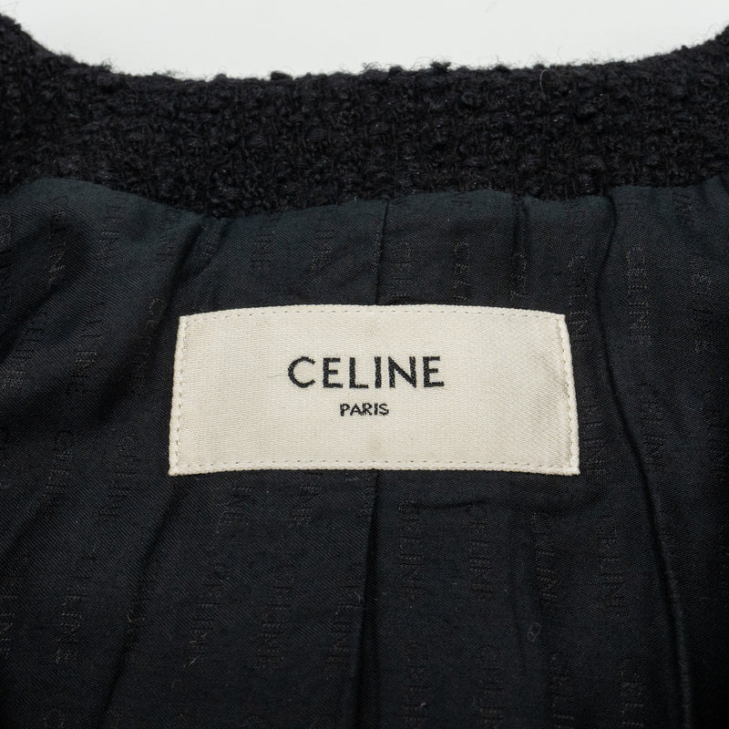 Celine Size 40 Tweed Button Jacket Wool/Polyamide Black/grey