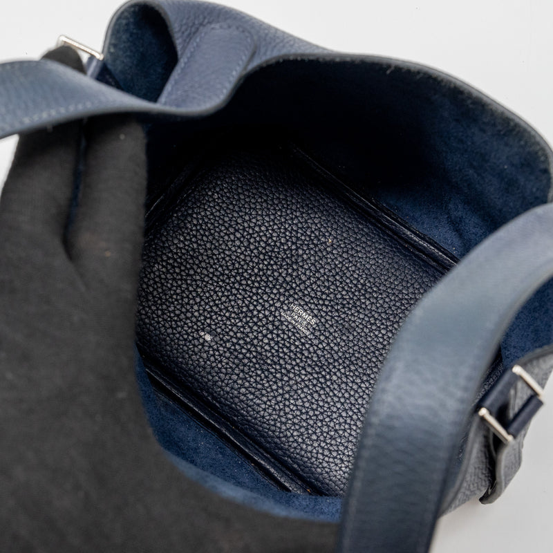 Hermes Picotin 18 Clemence Dark Blue SHW Stamp X