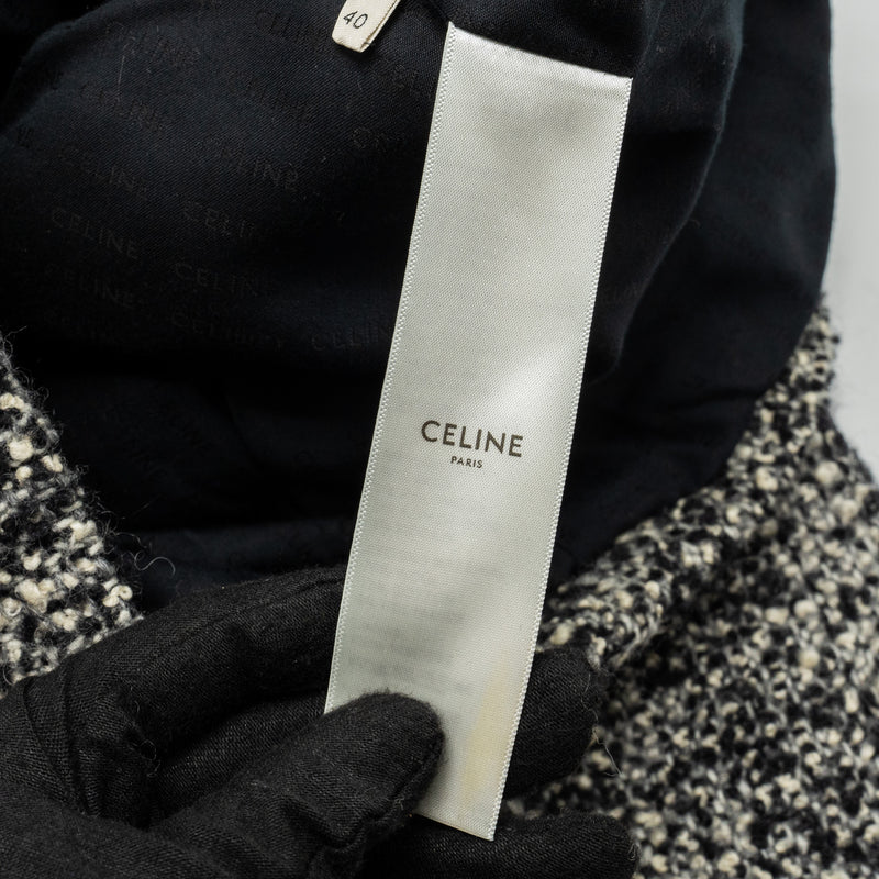 Celine Size 40 Tweed Button Jacket Wool/Polyamide Black/grey