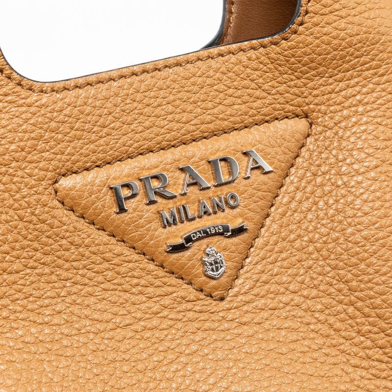 Prada Mini Leather Handbag Calfskin Caramel SHW