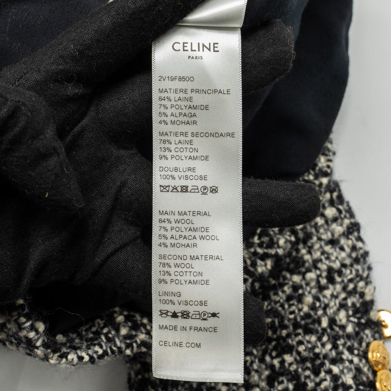 Celine Size 40 Tweed Button Jacket Wool/Polyamide Black/grey