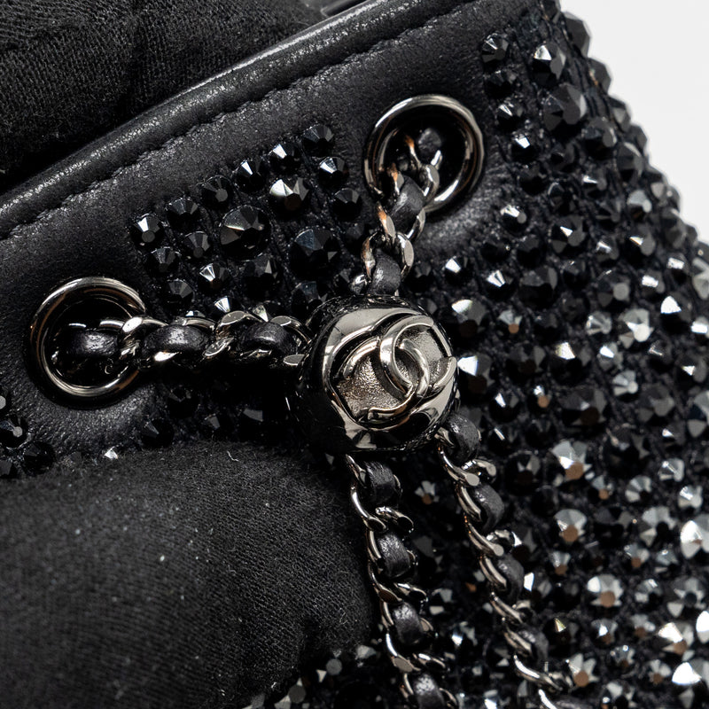 Chanel super mini Crystal studded clutch with chain lambskin black ruthenium hardware