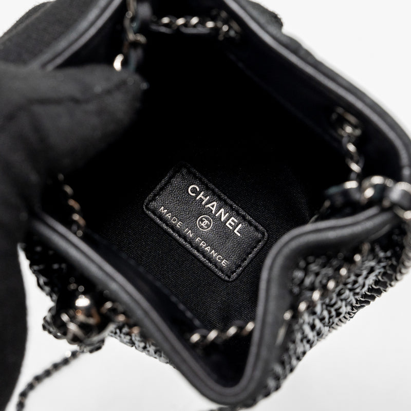 Chanel super mini Crystal studded clutch with chain lambskin black ruthenium hardware
