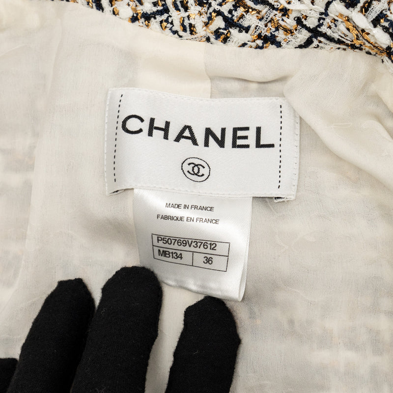 Chanel size 36 tweed jacket white / black / gold