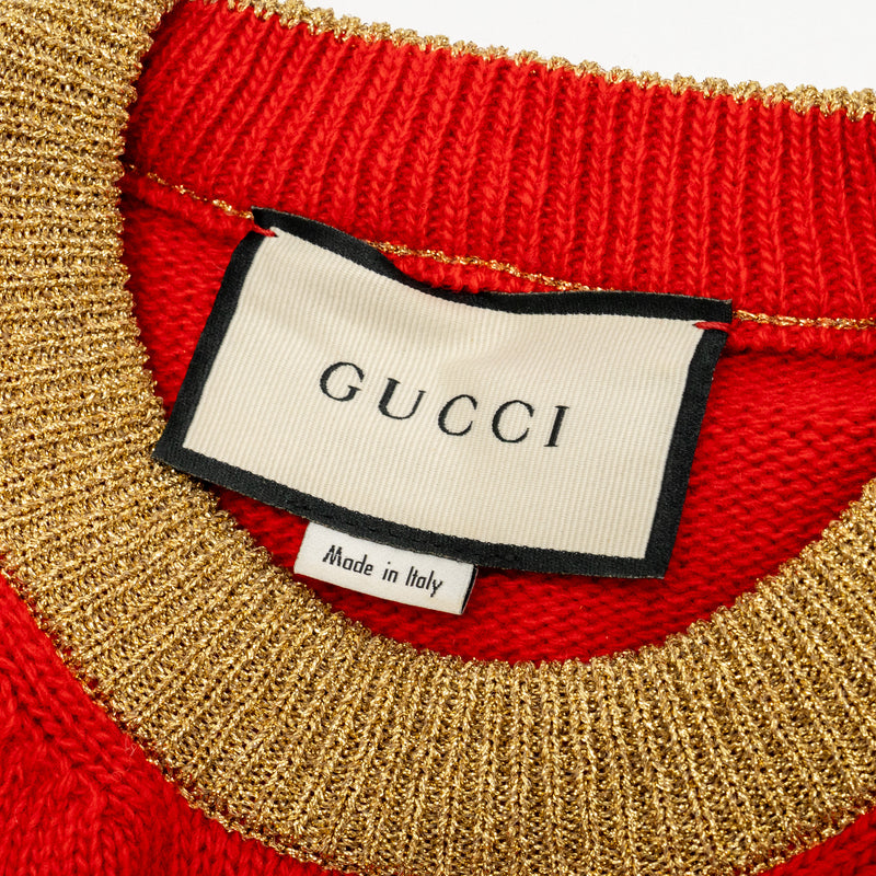 Gucci Size M Rabbit Embroidered Sweater Wool Red/Multicolour