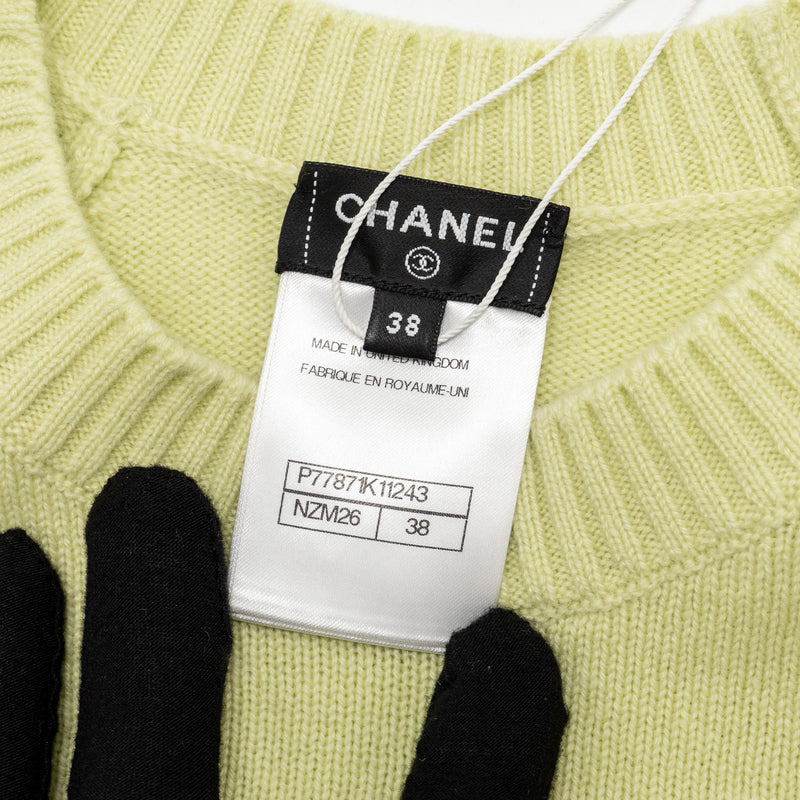 Chanel 24b Size 38 Turnlock Pull Over Cashmere Light Green SHW